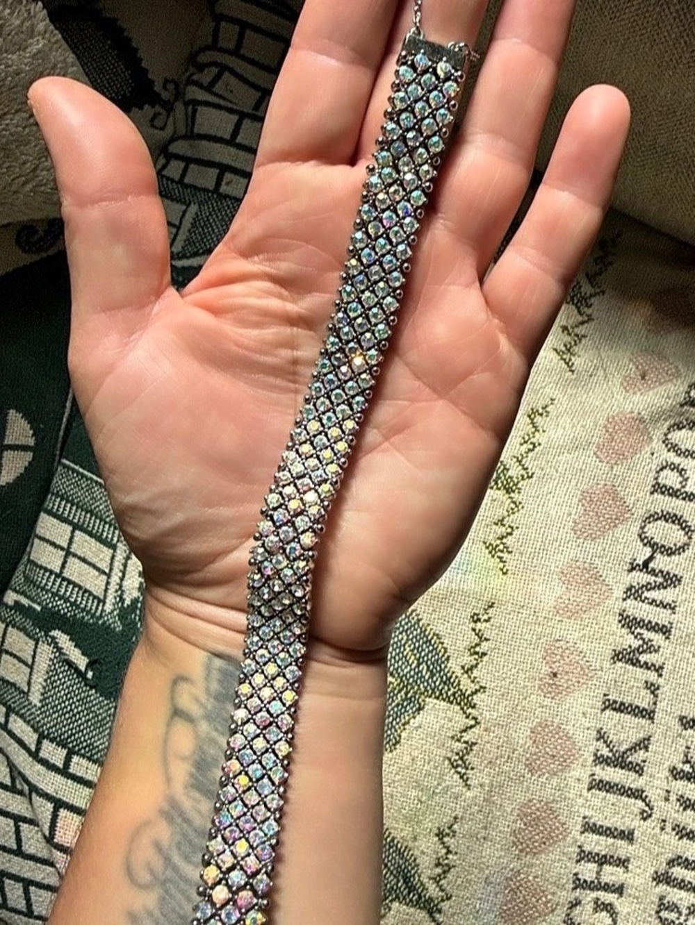 Iridescent Rhinestone Mesh choker